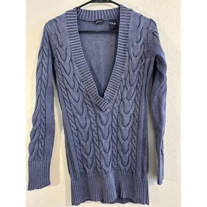 Victoria's Secret Moda Y2K Women Blue Tunic Cable Knit V-Neck Sweater Small